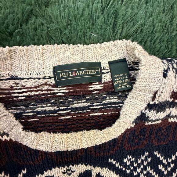 Vintage 90s Hill Archer Wool and Acrylic Sweater Size XL Cream Black Pattern - Picture 7 of 7